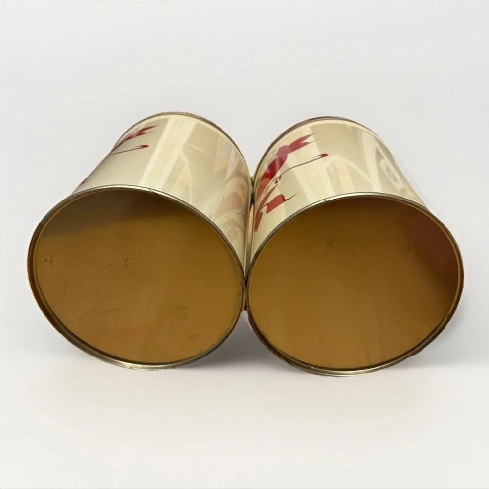 Set of 2 Vintage Metal Kitchen Canisters Grapes & Apples Red/Cream - Picture 4 of 8